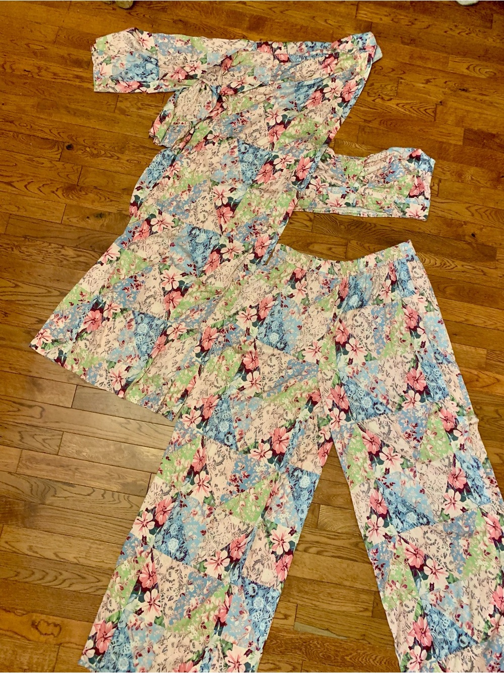 NWT Forever 21 1X Floral Patchwork 3-Piece Kimono  Pant Tube  Top Wide Leg Boho